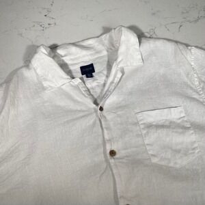 J.Crew Linen Blend Camp Collar Button Front Shirt Men's XL White Short Sleeve